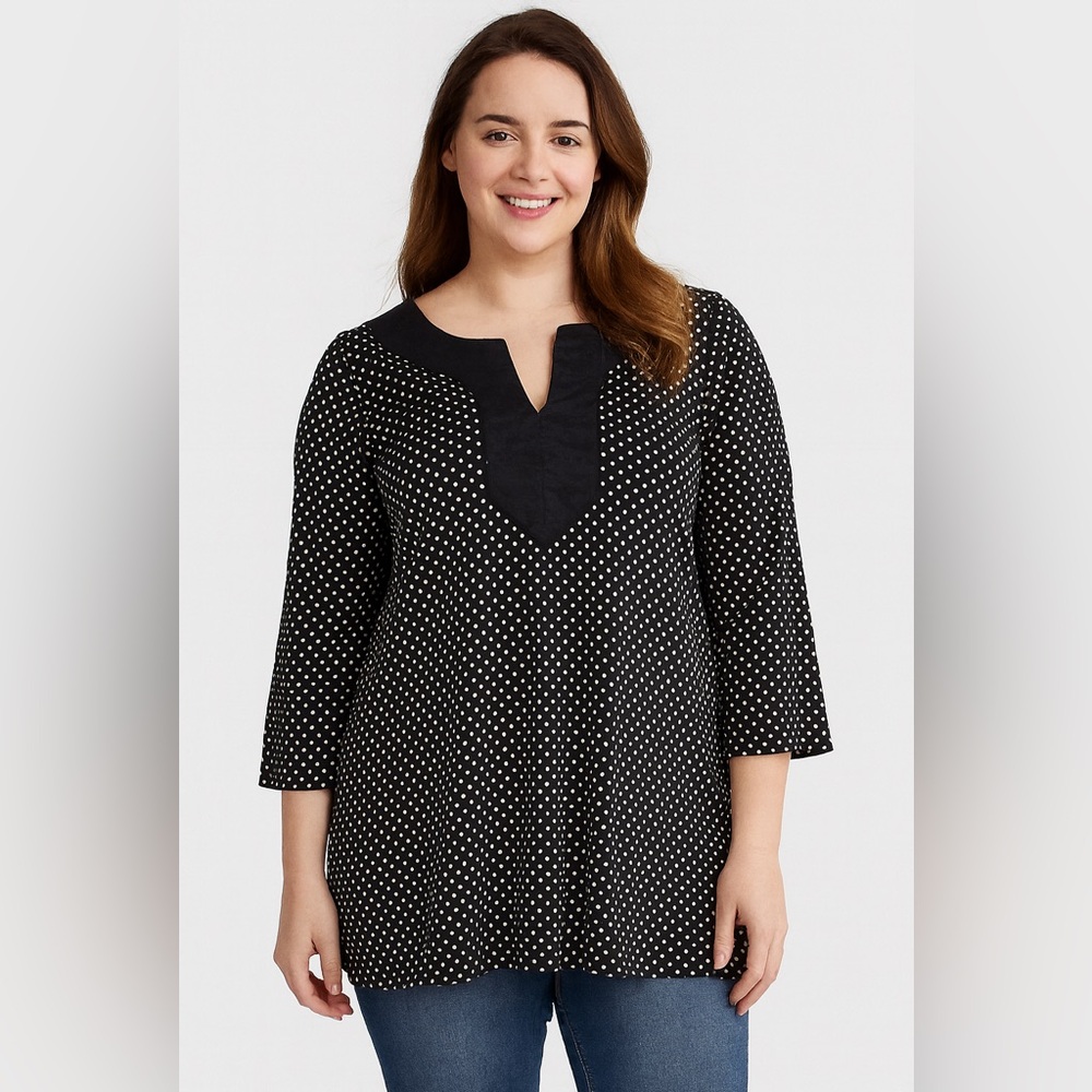 Lauren Ralph Lauren Black & White Polka Dot 100% Cotton Casual Plus Size 2x